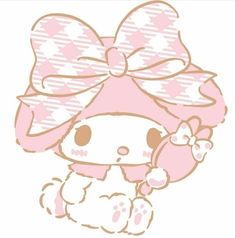 a hello kitty with a big bow on it's head and her hand in her pocket