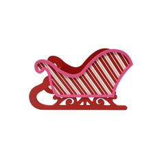 a red sleigh with white and pink stripes on the bottom is sitting in front of a white background