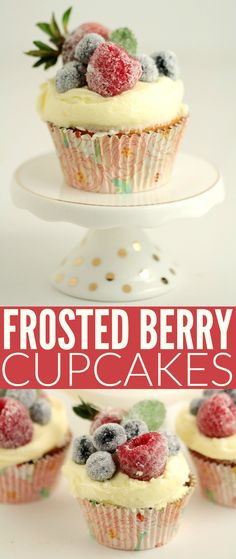 frosted berry cupcakes with fresh berries on top