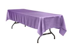 a purple table cloth on top of a metal stand