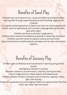 the benefits of sand play in children's learning and development programs, with instructions for each child