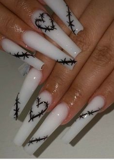 Easy Long Nail Designs, Square Acrylic Nails Black, Black And White Stiletto Nails, Stiletto Acrylic Nails, Nails Stiletto, Long Acrylic Nail Designs, Subtle Nails, Grunge Nails