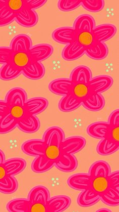 pink flowers with orange centers on an orange background