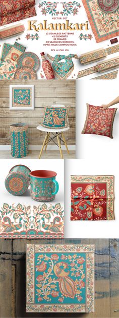 an assortment of rugs, pillows and other items are shown in this advert