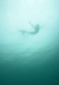 a person is swimming in the ocean on a foggy day with their arms outstretched