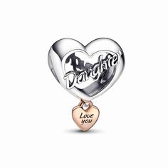 Show your appreciation for the dearest people in your life with the Love You Daughter Heart Charm. Crafted from sterling silver, this heart-shaped design features the word “Daughter” in openwork script on both sides. A small heart-shaped dangle in 14k rose gold plating adds a heartfelt touch, with the words “Love you” engraved on both sides. A meaningful gift for beloved daughter, to remind her of your love every time she wears her jewelry. Rose Gold Heart Charm For Valentine's Day, Rose Gold Heart Charms For Valentine's Day, Valentine's Day Rose Gold Heart Charm, Rose Gold Charms For Valentine's Day, Personalized White Gold Charms For Valentine's Day, Personalized Rose Gold Charms For Anniversary, Heart-shaped Charms For Mother's Day Anniversary, Heart-shaped Charms For Anniversary And Mother's Day, Heart Pendant Charms For Anniversary And Mother's Day