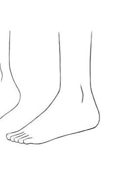 three feet are shown with one foot in the air