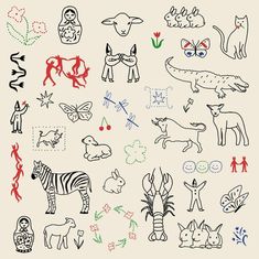 an image of different animals drawn on paper