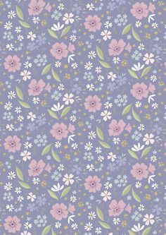 a purple background with flowers and leaves