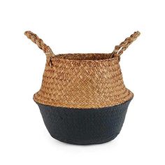 Handmade Rattan Planter or Storage Basket with Handles at Sage and Sill Condo Room, Rattan Planters, Grocery Basket, Seagrass Storage Baskets, Belly Basket, Plant Pot Covers, Natural Baskets, Basket Uses, Hanging Flower Pots