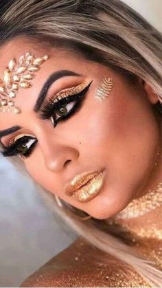 Goddess Costume Makeup, Greek Goddess Makeup, Goddess Makeup Look, Carnaval Make-up, Cleopatra Makeup, Egyptian Makeup, Golden Makeup, Glitter Bar, Goddess Makeup