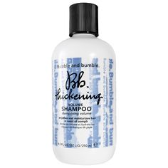 A volumizing, lightweight cleanser that helps create bodyleaving hair looking healthy and feeling soft.Hair Type: Straight and WavyHair Texture: Fine and MediumKey Benefits: - Adds Shine- Adds Volume- Color SafeHighlighted Ingredients:- Panthenol (Pro-Vitamin B5 and Acetamide MEA): Helps balance moisture.Ingredient Callouts: Free of parabens, phthalates, and mineral oil. This product is also cruelty-free.What Else You Need to Know: This shampoo builds body in the shower and gives fine or limp h Best Thickening Shampoo, Best Volumizing Shampoo, Bumble And Bumble Thickening, Shampoo For Fine Hair, Volume Shampoo, Ideas Regalos, Shampoo Reviews, Shampoo For Thinning Hair, Shampoo And Conditioner Set