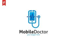 a medical logo with a stethoscope in the shape of a phone and heartbeat