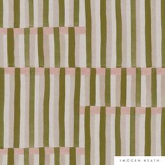 a green and white striped wallpaper with pink strips on it's edges,