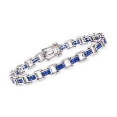 Ross-Simons - C. 2000 Vintage 2.46ct t. w. Sapphire Link Bracelet in 18kt White Gold. 7". C. 2000. This bracelet from our Estate collection is unlike any other! The rectangular links shine with clusters of 2.46 ct. t. w. square sapphires. This design is a true delight for anyone who appreciates the midnight-blue hue of sapphire in particular, and fine jewelry in general. Crafted in luxe 18kt white gold. Figure 8 safety. Box clasp, sapphire link bracelet. Exclusive, one-of-a-kind Estate Jewelry. Classic Formal Tennis Bracelet With Rectangular Links, Formal White Gold Tennis Bracelet With Rectangular Links, Formal Channel Set Fine Jewelry Bracelets, Formal Round Tennis Bracelet With Box Chain, Classic Tennis Bracelet For Anniversary, Formal White Gold Diamond Bracelet With Box Chain, Formal Sterling Silver Box Chain Bracelet, Safety Box, Sapphire Birthstone