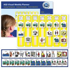 a child's activity board with pictures and instructions for the asd visual weekly planner