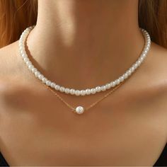 Pearl Necklace 15.75” Choker Style Very Cute White Pearl Choker Chain Necklace, Classic White Chain Necklace With Pearl Charm, White Pearl Chain Choker Necklace, White Pearl Clavicle Choker Necklace, White Pearl Chain Necklace, Minimalist White Chain Choker Necklace, Dainty White Adjustable Chain Necklace, Minimalist White Choker Chain Necklace, Classic White Round Chain Necklace