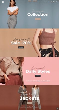 the website is displayed with different colors and styles, including one woman's clothing