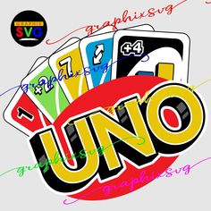 an uno logo with the word uno written in multicolored letters on top of it