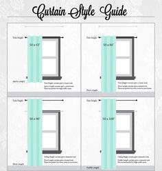 the curtain style guide for windows and doors with measurements to fit in each window size