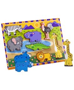 an animal and giraffe wooden puzzle