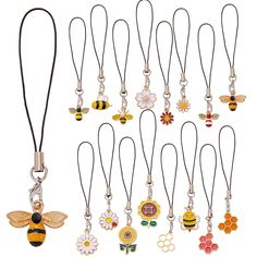 a bunch of different types of necklaces on a white background