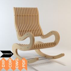 a wooden rocking chair sitting on top of a white floor