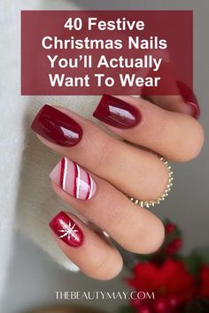 Christmas Tree Accent Nail, Christmas Finger Nails Designs, Classic Christmas Nails Simple, Holiday French Nails Christmas, Christmas Fingernails Simple, Cuticle Design Nails, Christmas Nails Diy Step By Step, Short Nail Designs Christmas Holidays, Christmas Nails Not Red