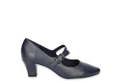 Easy Street Meryl Women's Mary Jane Pump Never drop your stylish facade in the Meryl women's Mary Jane Pump from Easy Street. Featuring a faux leather upper with a cute almond toe, this sophisticated Mary Jane does well to dress up your office or night out. The insole cushions your steps while the sturdy heel offers just enough lift to elevate your look. Synthetic upper Buckle strap closure Almond toe  Padded insole 2" block heel Classic Spring Heels In Faux Leather, Classic Spring Faux Leather Heels, Elegant Heels With Ankle Strap In Polyurethane, Spring Faux Leather Court Shoes For Office, Elegant Office Heels In Polyurethane, Elegant Heels With Heel Strap, Chic Spring Faux Leather Court Shoes, Spring Faux Leather Court Shoes For Work, Fall Court Shoes In Medium Width Synthetic Material