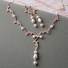 Rose Gold Baroque Pearl Bridal Jewelry Set Leaf Bridal Necklace And Earrings Pearl Drop Earrings Wedding Jewelry set Pearl jewellery gift Mother Of The Bride Rose Gold Pearl Jewelry, Rose Gold Pearl Drop Jewelry For Weddings, Prom Jewellery, Pearl Drop Earrings Wedding, Pearl Wedding Jewelry Sets, Period Jewelry, Bridal Jewelry Pearl Sets, Drop Earrings Wedding, Earrings Pearl Drop