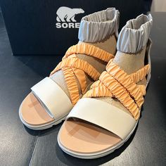 Sorel “Ella Ii Ankle Strap” Sandal Crone Grey/Faded Spark Size 9 Orange Sandals For Spring Outdoor Activities, Orange Sandals For Spring Outdoor Wear, Orange Sandals For Spring Outdoor, Spring Outdoor Orange Sandals, Sorel Sandals, Sorel Womens, Sorel Shoes, Ankle Strap Sandals, Shoes Women