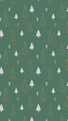 a green background with white and gold christmas trees