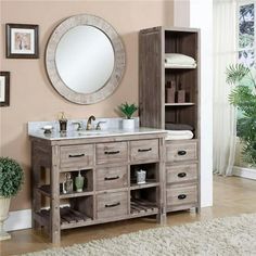 a bathroom vanity with two sinks and a mirror