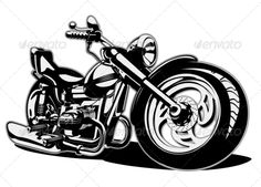 a black and white drawing of a motorcycle on a white background with the shadow of it's front wheel