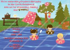 CAMP OUT GIRL Outdoor Daytime Birthday Invitation for Girls 7th Birthday Party Ideas, Water Bottle Labels