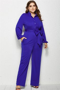 Plus Size Wide Leg Single breasted Jumpsuit (with belt) (7966622318820) Plus Size Wide Leg, Jumpsuit With Belt, Bandage Jumpsuits, Womens Jumpsuits Casual, Plus Size Bodycon Dresses, Plus Size Bodycon, Jumpsuit Elegant, Casual Wide Leg Pants, Boho Floral Dress