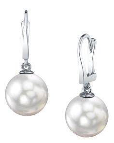 These earrings include two beautiful South Sea pearls with 'Very High' luster, our highest available. These stunning pearls hang from 14K white gold to create a product that displays pure, classic elegance. Simple Pearl Pendant, Pearl Earrings Simple, Pearl Earrings Designs, South Sea Pearls Earrings, White Pearl Jewelry, Akoya Pearl Earrings, Pearl Jewellery, Sea Pearl, Pearl Jewellery Earrings