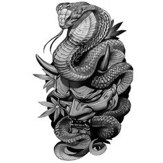 a black and white drawing of a snake