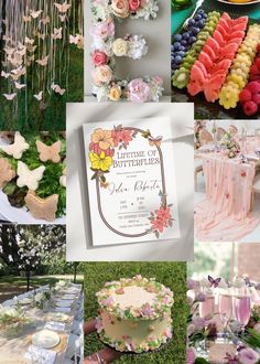 a collage of photos with flowers, cakes and desserts on it's sides