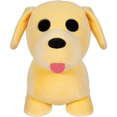 a yellow stuffed dog with its tongue out