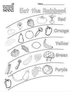 a coloring page with the words eat the rainbow and orange, yellow, purple and green