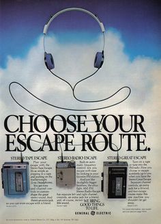 an advertisement for headphones with the words choose your escape route on it's side