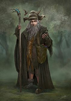 a painting of a wizard holding a staff