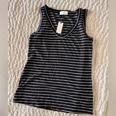 Anthropologie Nwt Size Small Black With White Stripes V Neck Sleeveless Tank Top Lightweight Machine Washable Casual V-neck Tank Top For Loungewear, Casual V-neck Vest For Loungewear, Black Cotton V-neck Tank Top, Casual Black V-neck Tank Top, Stripped Tank Top, Mock Neck Crop Top, Ruffled Tunic, V Neck Tank Top, Tunic Tank Tops