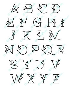 the alphabet is made up of letters and numbers with leaves on each letter, as well as