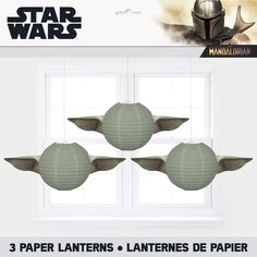 star wars paper lanterns with yoda helmets on them