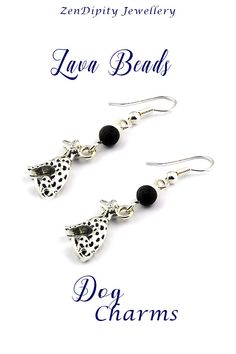 Dog Jewellery for people.  Cute Dog Jewellery, Gift For Girlfriend, Animal Earrings Cute, Gift For Women, Animal Lover Gift, Animal Jewellery, Dog Lover Gift, Silver Earrings, Aromatherapy Jewellery Earrings, Lava Stone Jewellery Earrings.  Enjoy the scent and calming benefits while wearing these Lava bead earrings. Dog Earrings, Dog Jewelry, Dog Charms, Jewellery Earrings, Animal Earrings