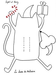 a black and white drawing of a cat with presents on its back, in the middle of