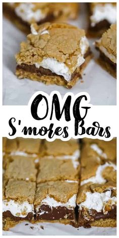 s'mores bars with chocolate and marshmallows on top are shown