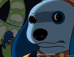 a cartoon dog is staring at the camera